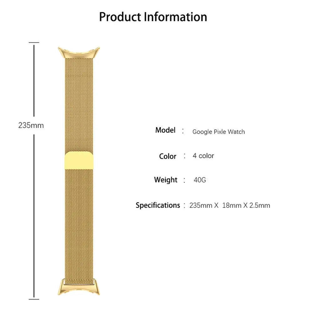 Bracelete de malha magnética em aço inoxidável para Google Pixel Watch e Watch 2