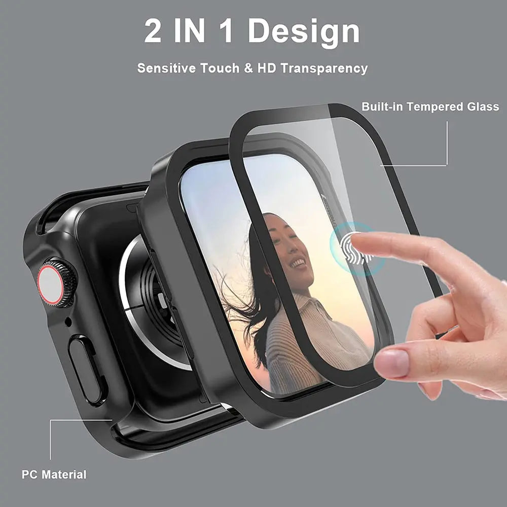 מגן נצמד ל-Apple Watch Series 4-9 — זכוכית מחוסמת ושריון PC