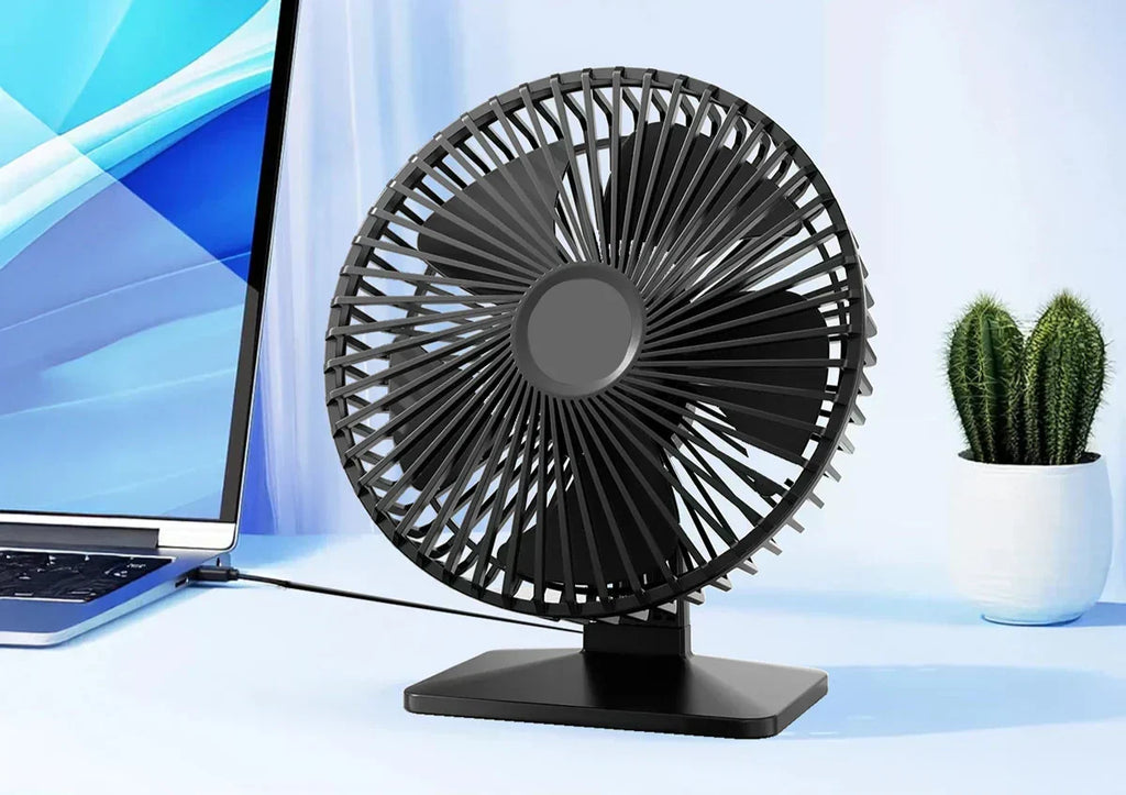 AeroGlow Personal USB Desk Fan — Four-Speed Settings, 90-Degree Oscillation