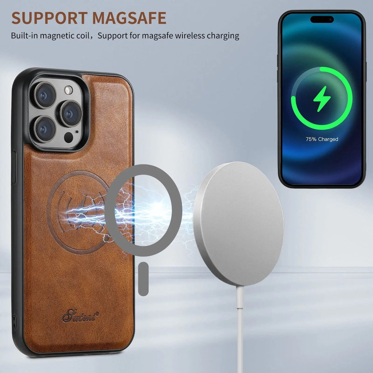 Funda tipo libro para iPhone 15 con tarjetero — Protección con bordes elevados