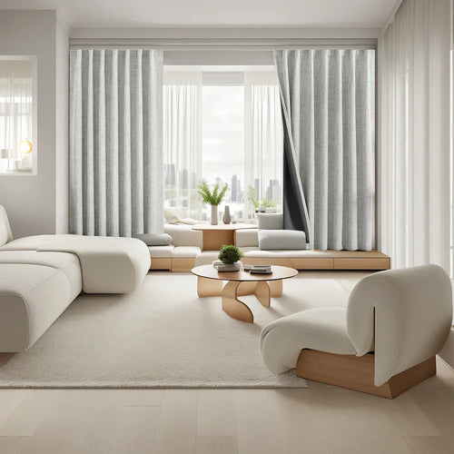2 Panel 100% Blackout Linen Curtains with Tiebacks for Bedroom & Living Room - Euroselle