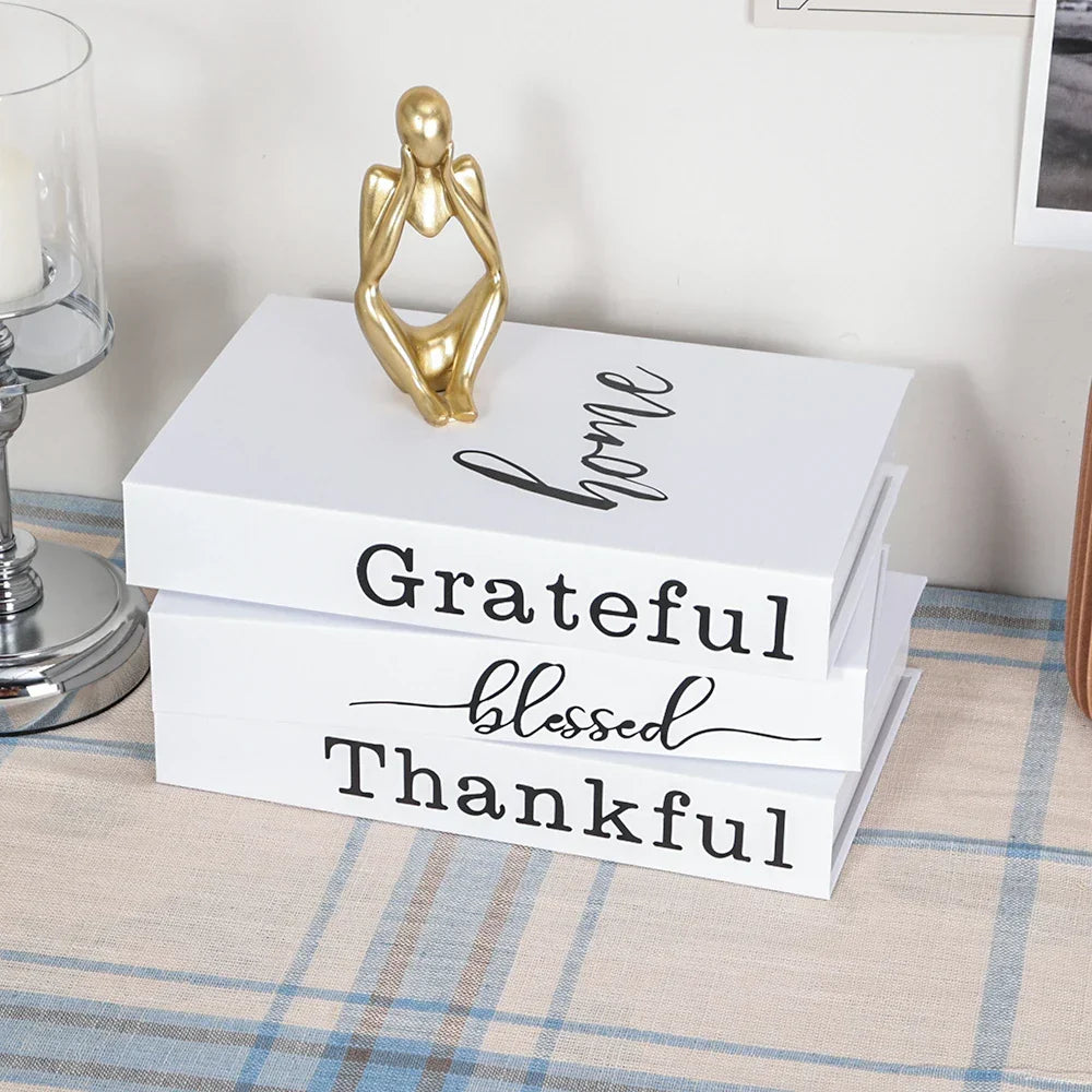 3-Piece Hollow Cardboard Book Stack Display Set — Shelf Decor
