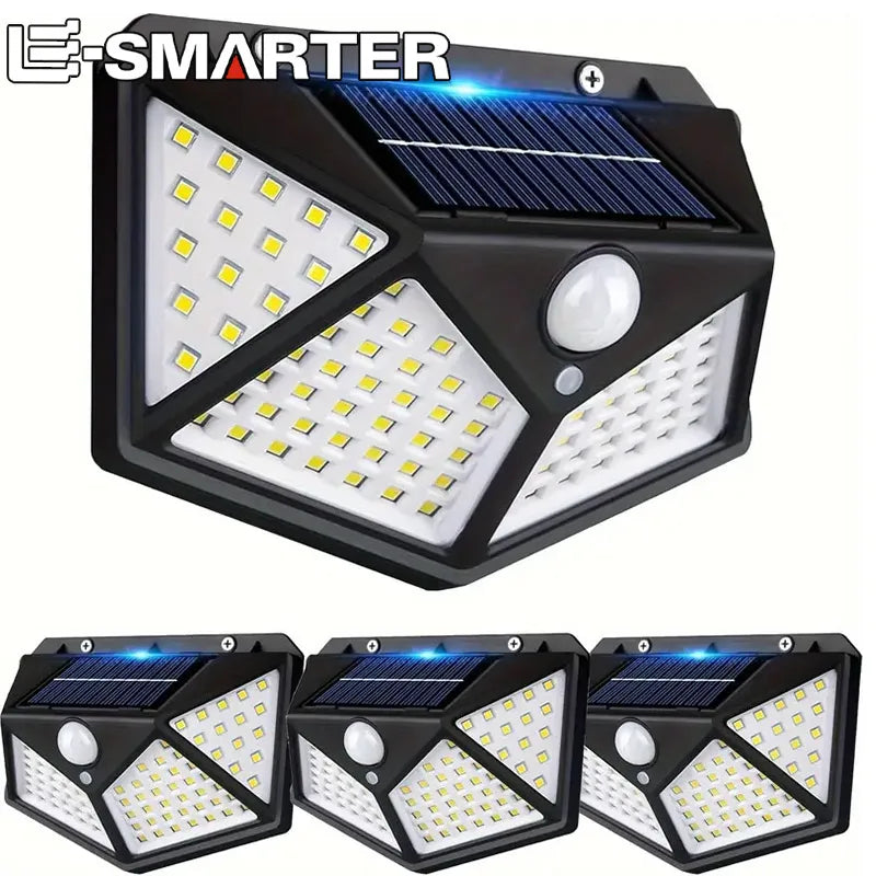 Napelemes, mozgásérzékelős biztonsági fali lámpa — 100 LED-es kültéri lámpa