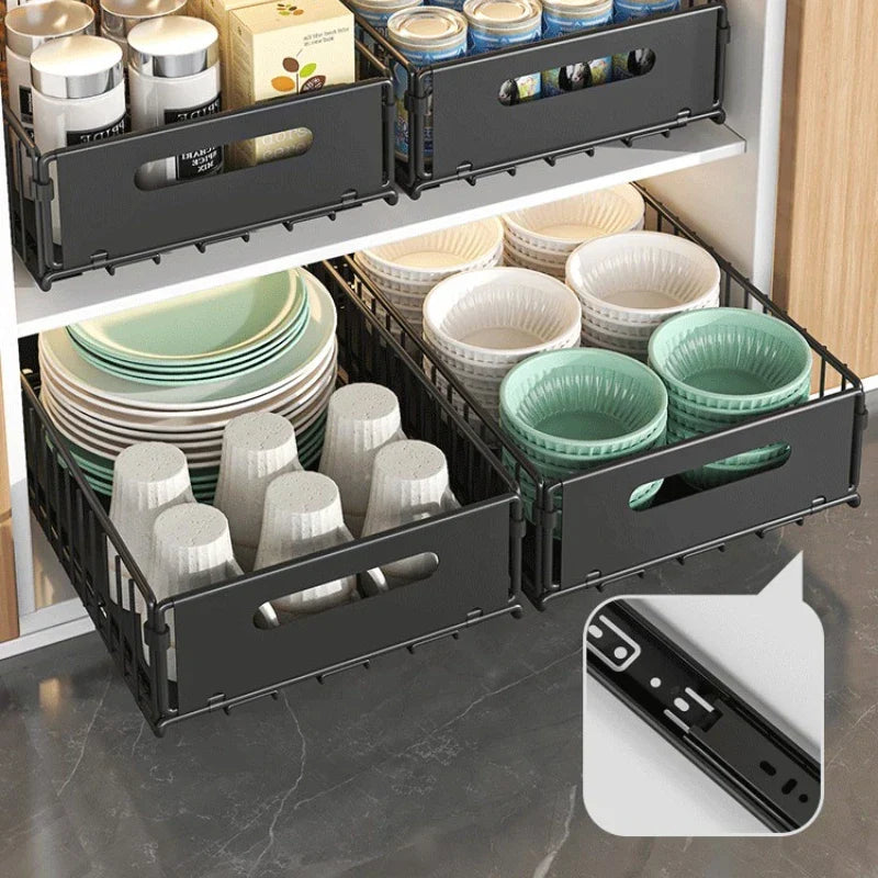 引き出し式キャビネット収納ラック スチール製スライドラック 奥行き15 in スパイス瓶用パントリートレー キッチン収納 ブラック