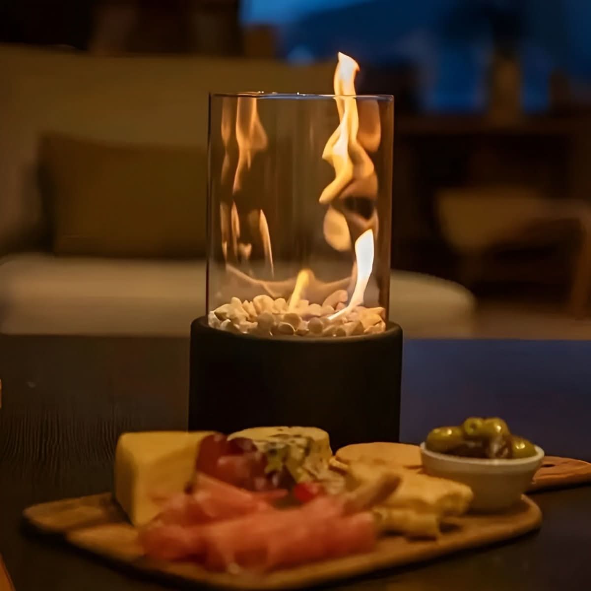 Portable table fireplace designed for clean-burning, smoke-free ambient flame lighting for indoor and outdoor use - Euroselle