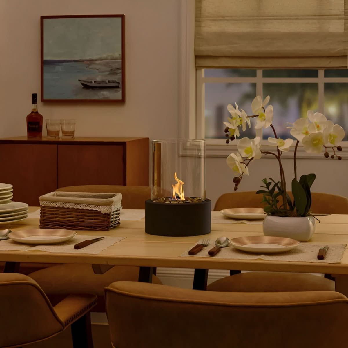 Portable table fireplace designed for clean-burning, smoke-free ambient flame lighting for indoor and outdoor use - Euroselle