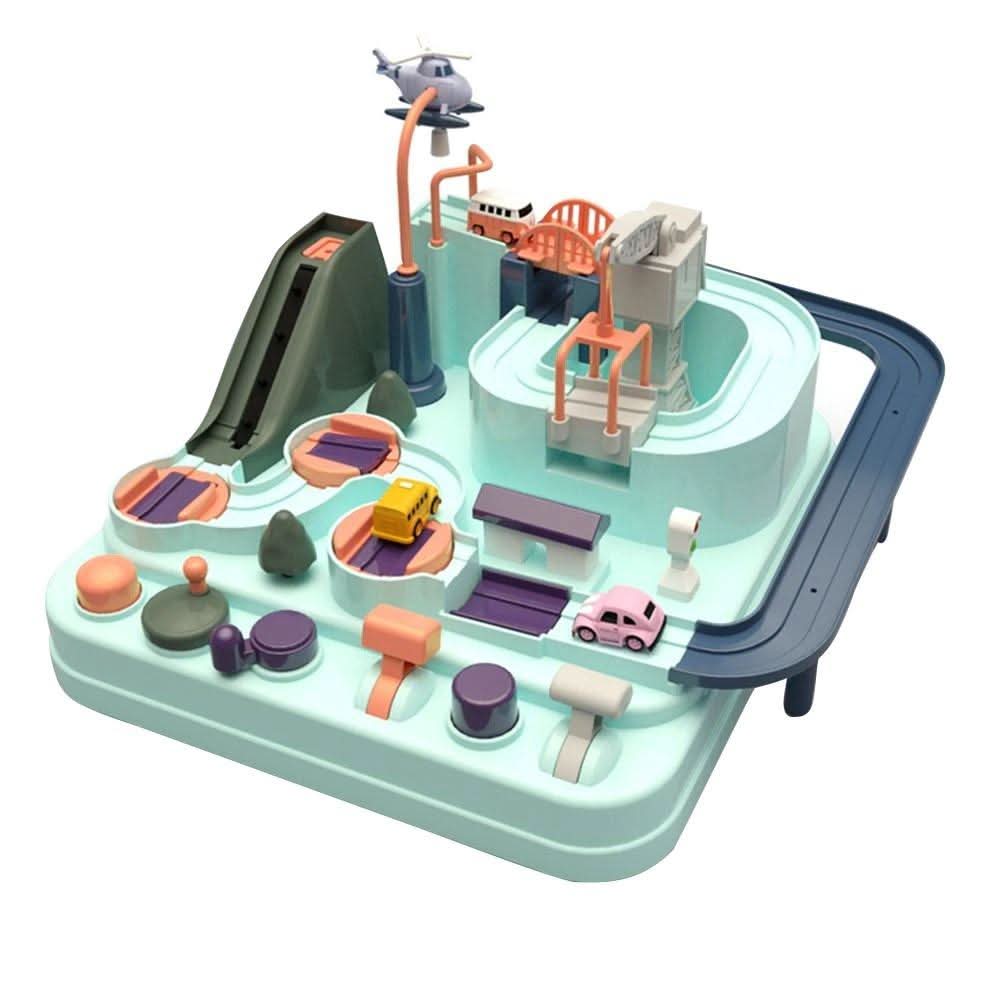 Circuit de jeu urbain interactif sans piles UrbanQuest — Voiture, hélicoptère et grue mécaniques en mouvement, dès 3 ans