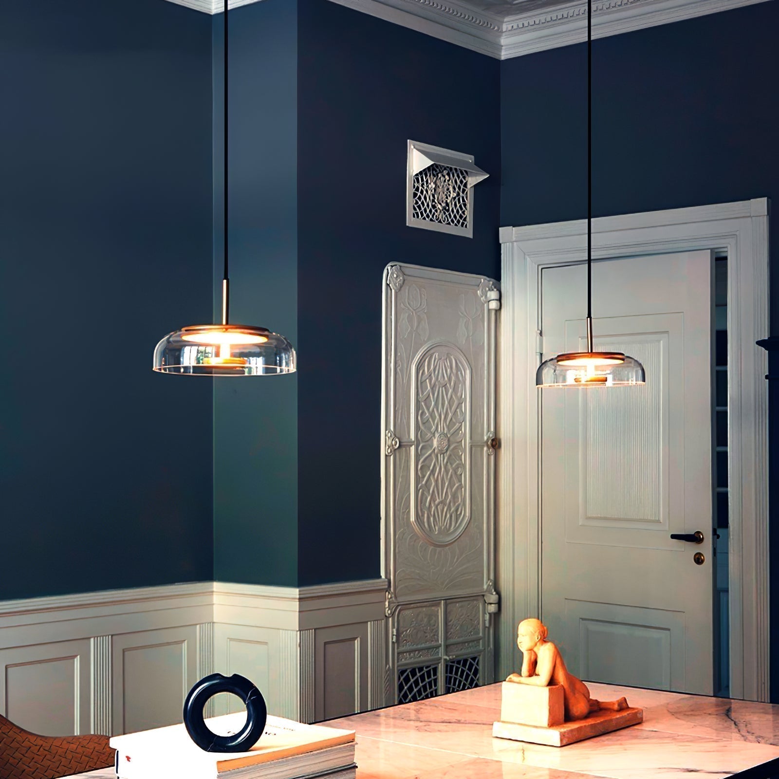 Aureline Brass Glass Solar LED Pendant Light Interior