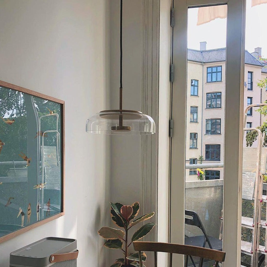 Aureline Brass Glass Solar LED Pendant Light Interior