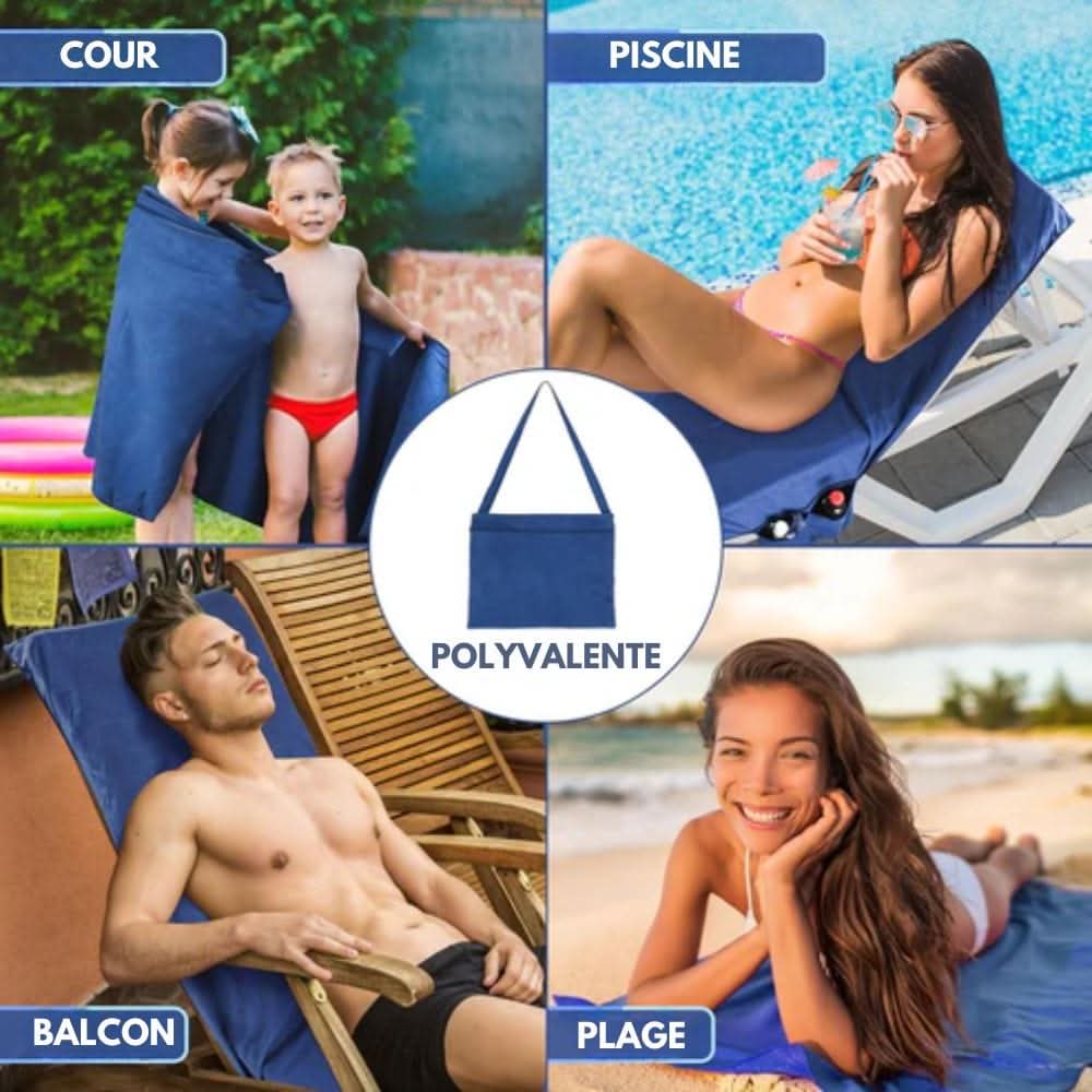 Telo da spiaggia Coastline — Superficie antiscivolo, tasche, lembi elasticizzati