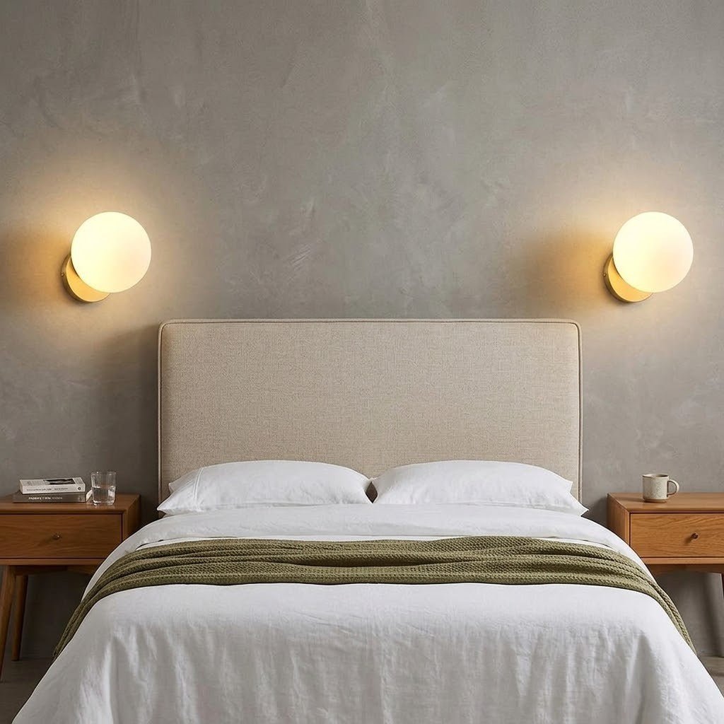 Sphere Bedside Wall Light Glass Shade Gold Metal E27 Single Light Fixture | Euroselle