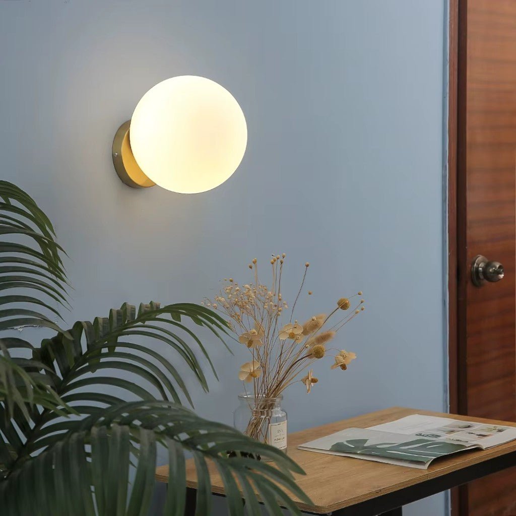 Sphere Bedside Wall Light Glass Shade Gold Metal E27 Single Light Fixture | Euroselle