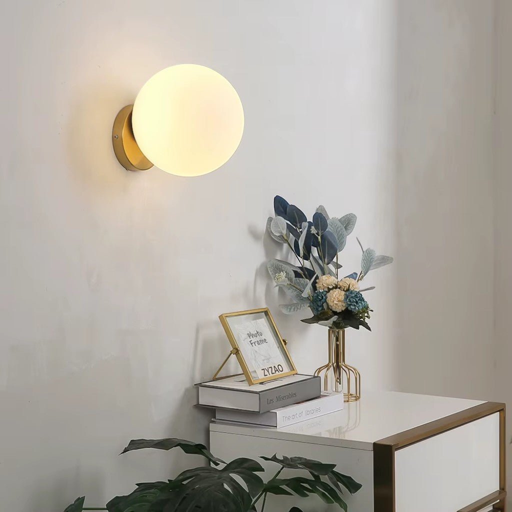 Sphere Bedside Wall Light Glass Shade Gold Metal E27 Single Light Fixture | Euroselle