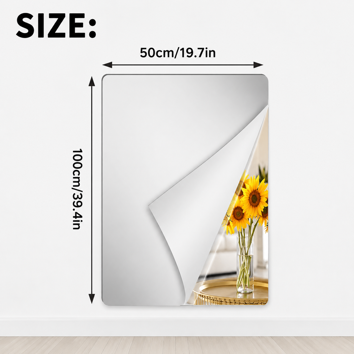 20x39 Zoll bruchsichere Spiegel-Folie aus PET-Kunststoff — selbstklebend