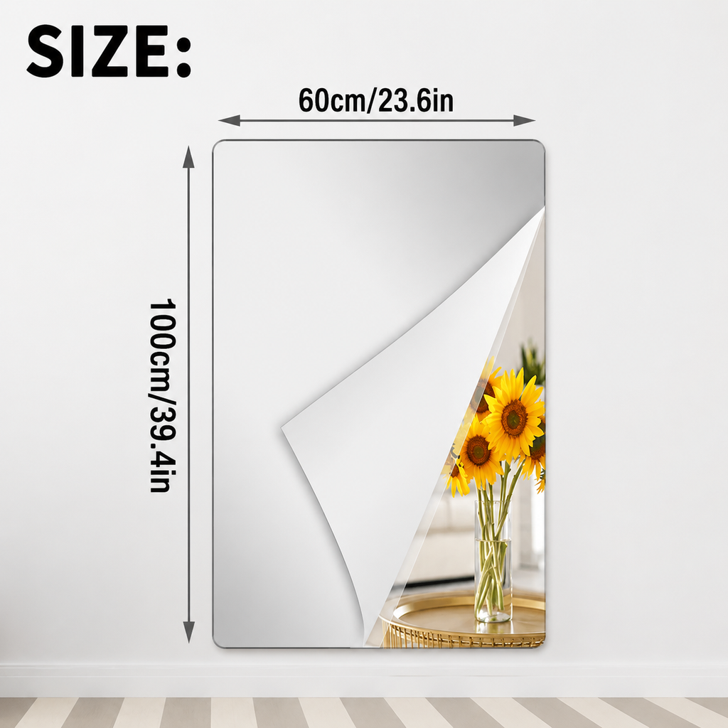 20x39 Zoll bruchsichere Spiegel-Folie aus PET-Kunststoff — selbstklebend