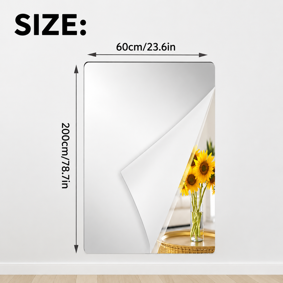 20x39 Zoll bruchsichere Spiegel-Folie aus PET-Kunststoff — selbstklebend