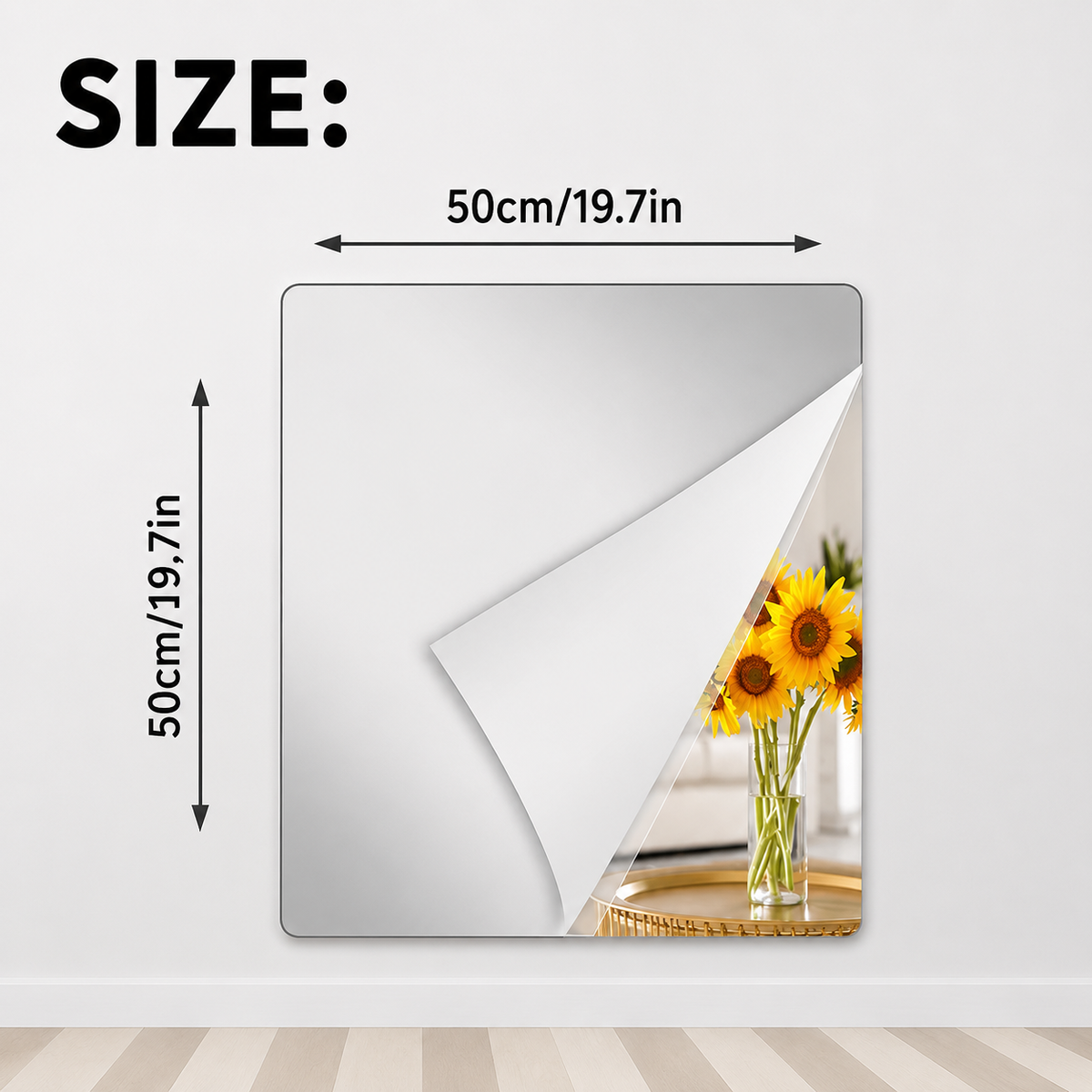 20x39 Zoll bruchsichere Spiegel-Folie aus PET-Kunststoff — selbstklebend