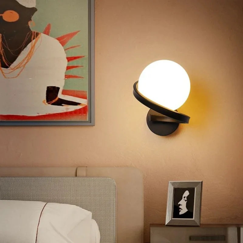 Spiral Glass Wall Lamp, Matte Black Finish, LED Light Source | Euroselle