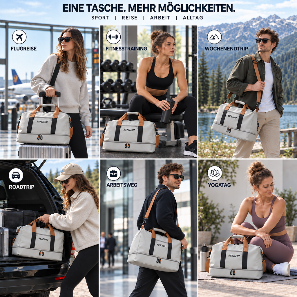 Wochenend-Reisetasche – Schuhfach, Nass-Trocken-Trennung