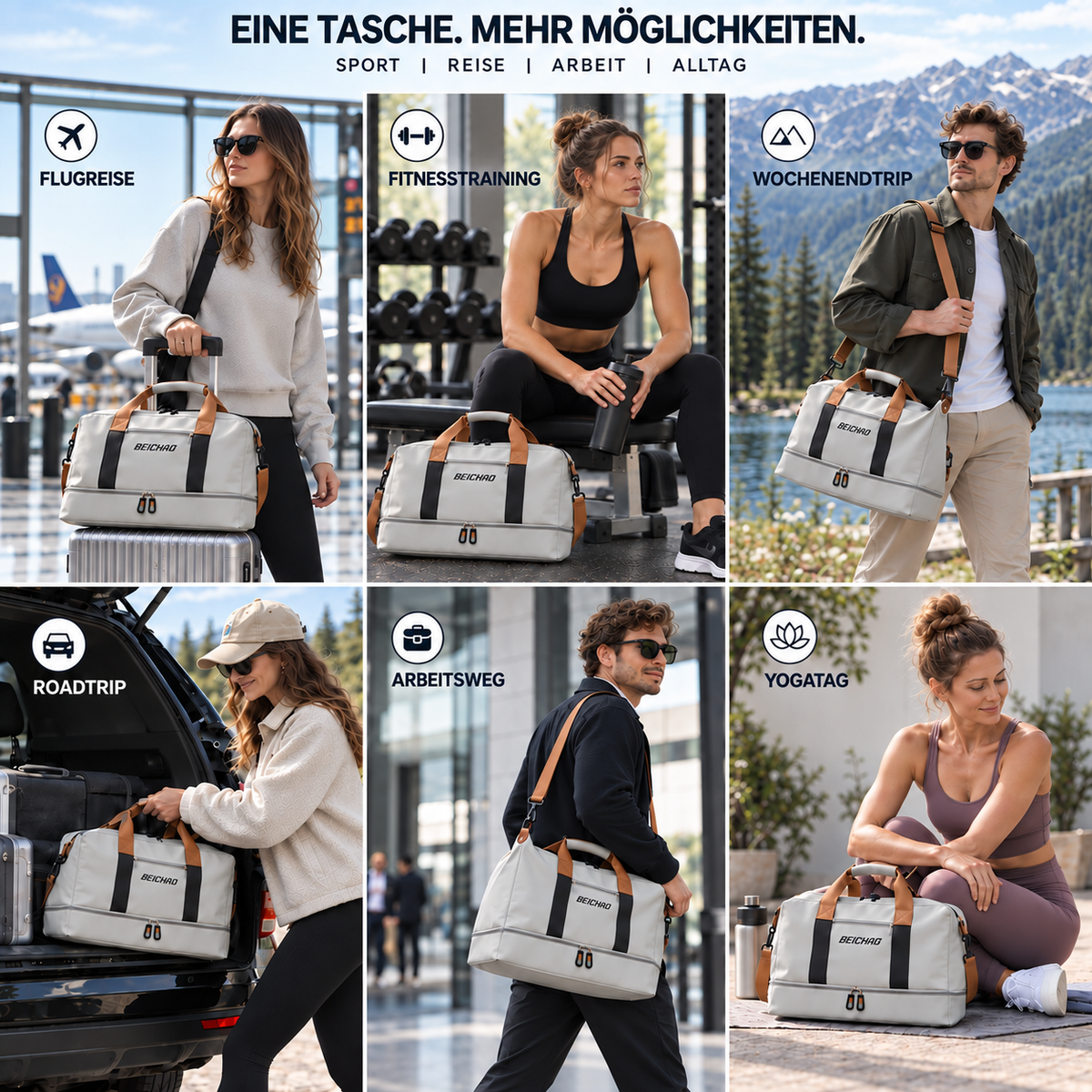 Wochenend-Reisetasche – Schuhfach, Nass-Trocken-Trennung