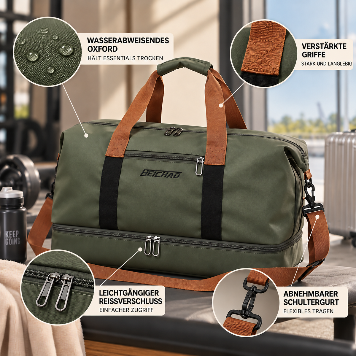 Wochenend-Reisetasche – Schuhfach, Nass-Trocken-Trennung