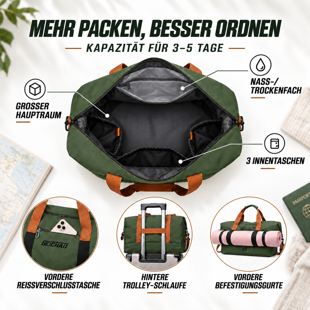 Wochenend-Reisetasche – Schuhfach, Nass-Trocken-Trennung