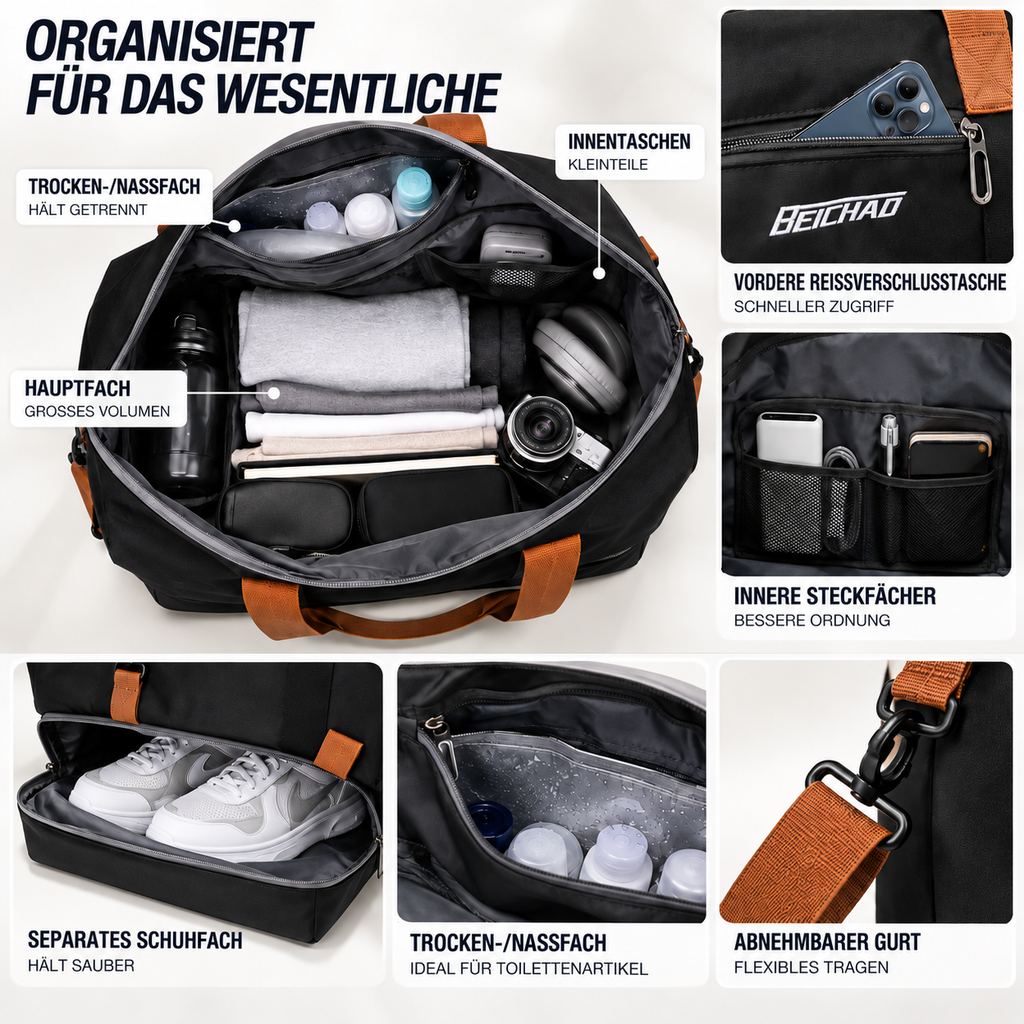 Wochenend-Reisetasche – Schuhfach, Nass-Trocken-Trennung