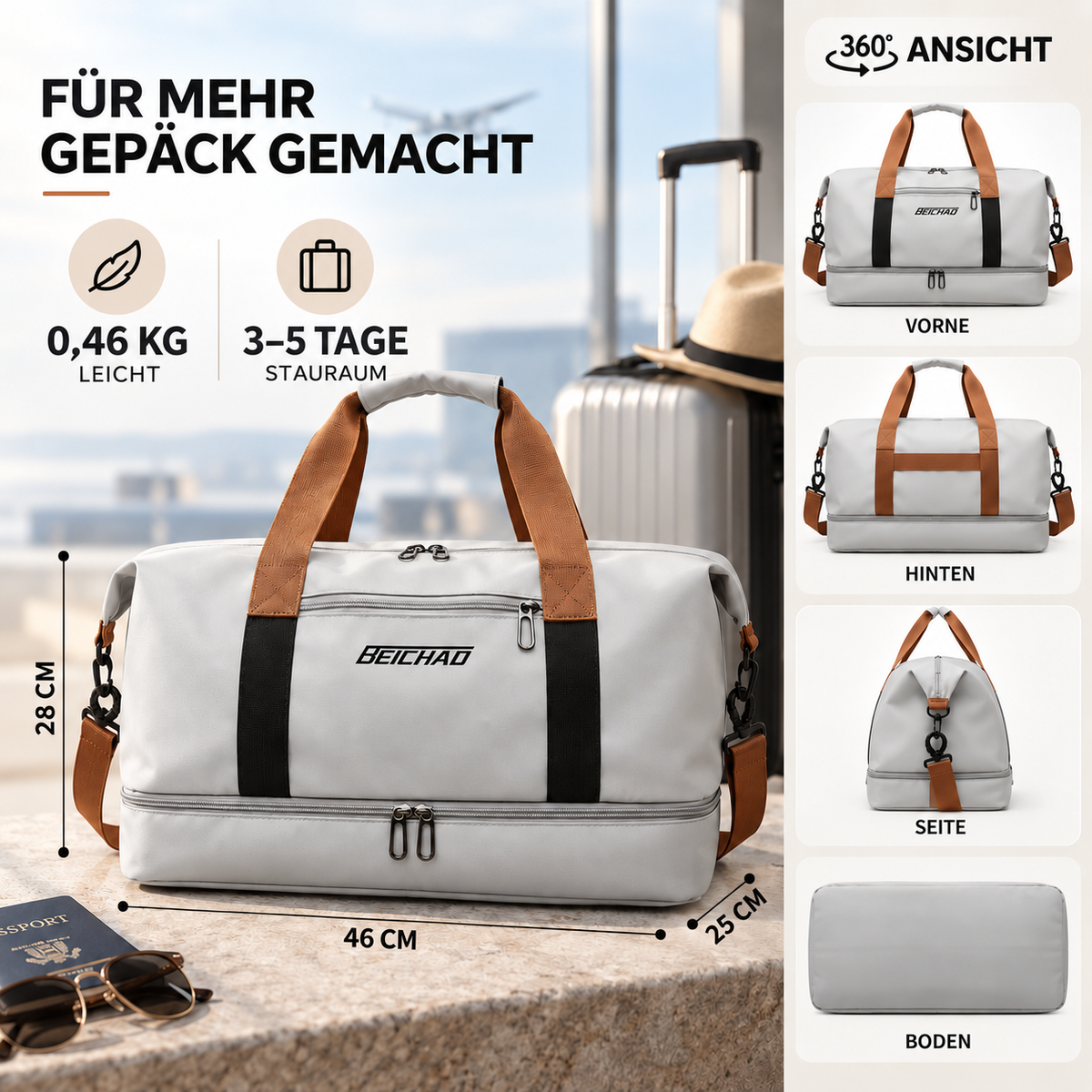 Wochenend-Reisetasche – Schuhfach, Nass-Trocken-Trennung