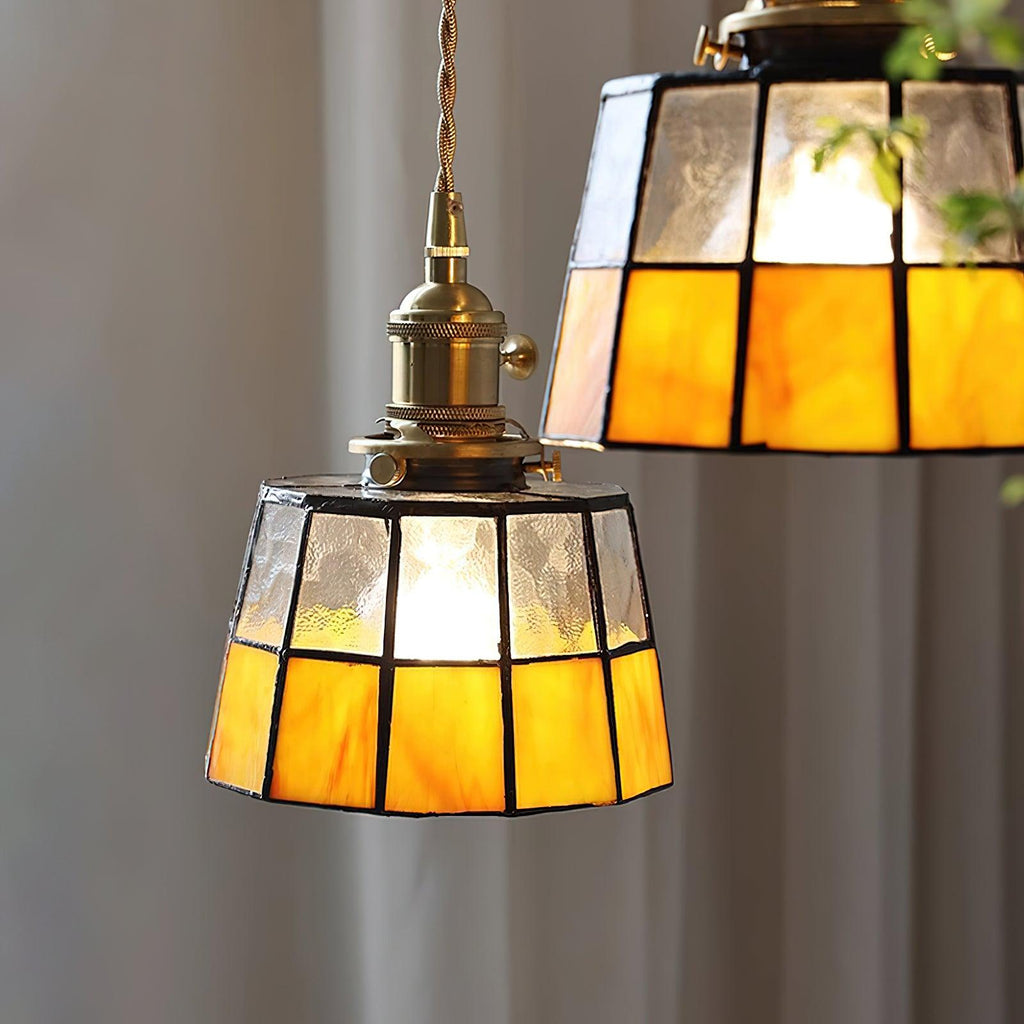 Geometric Glass Shade Hanging Light Fixture 6-Inch Brass Accents Adjustable for Counter Island Dining Table Modern Ceiling Suspended Lamp
