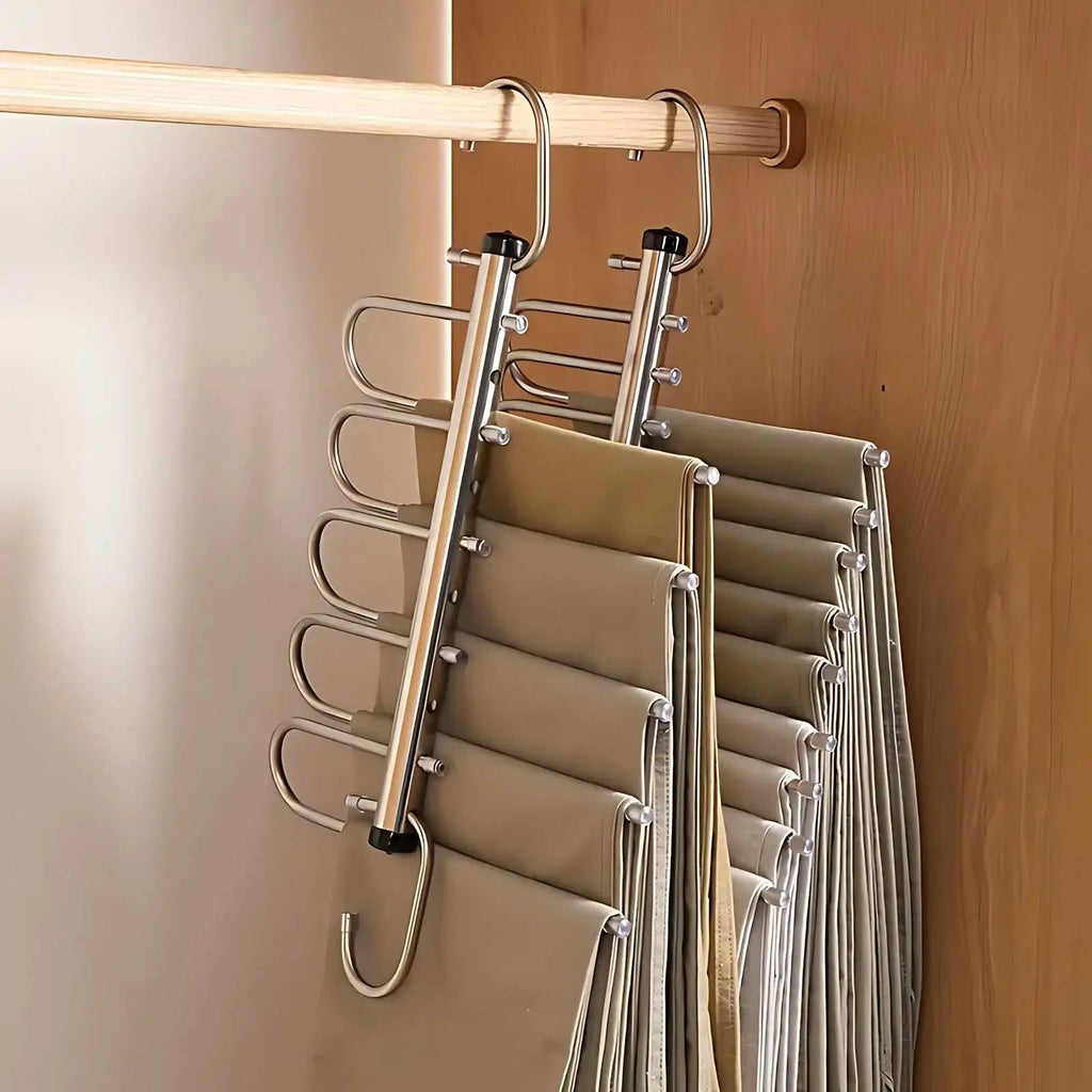 Stainless Steel Multi-Bar Hanger — Rotating Pants & Scarf Organizer
