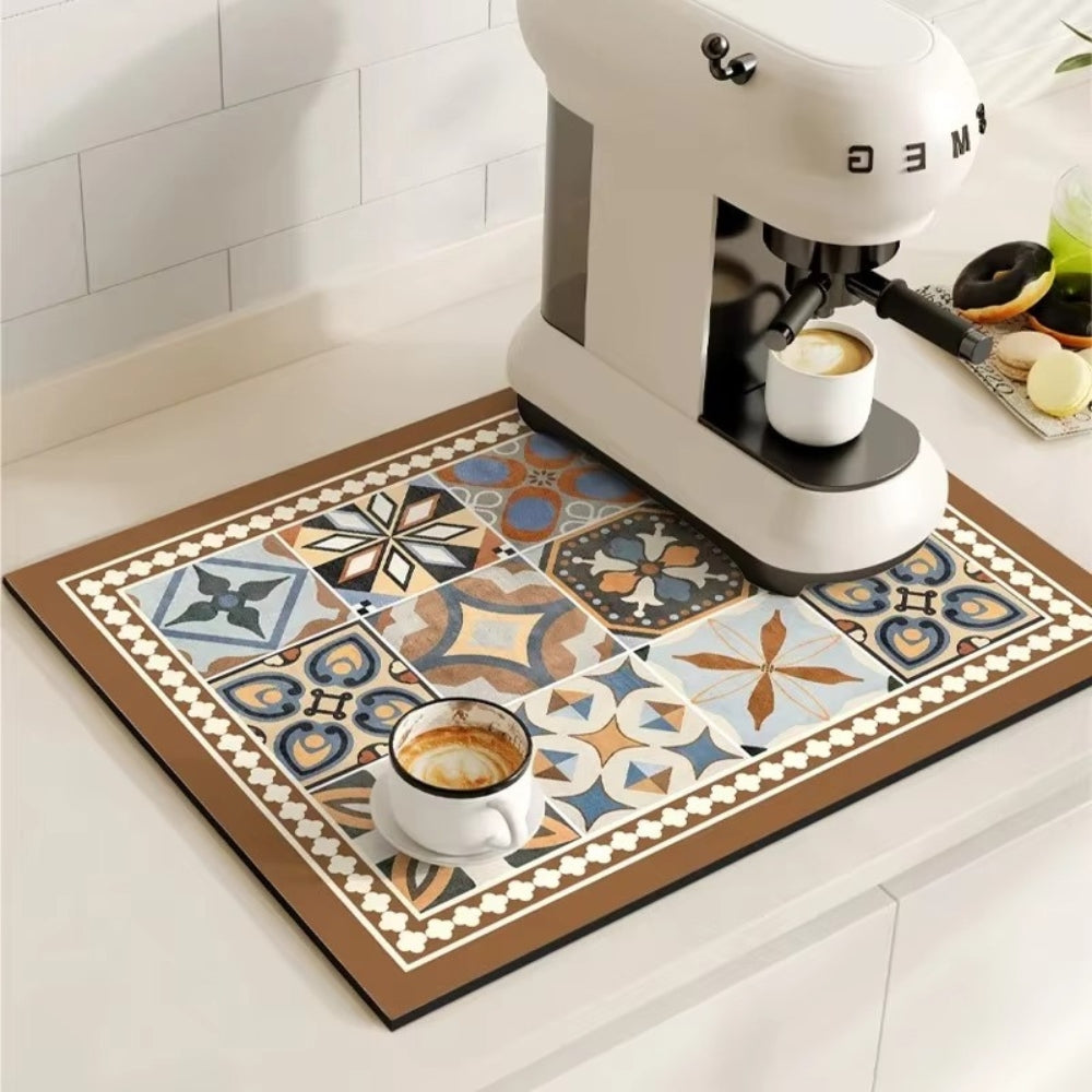 Modern Retro Tile Coffee Mat Quick-Dry for Coffee Lovers - Euroselle