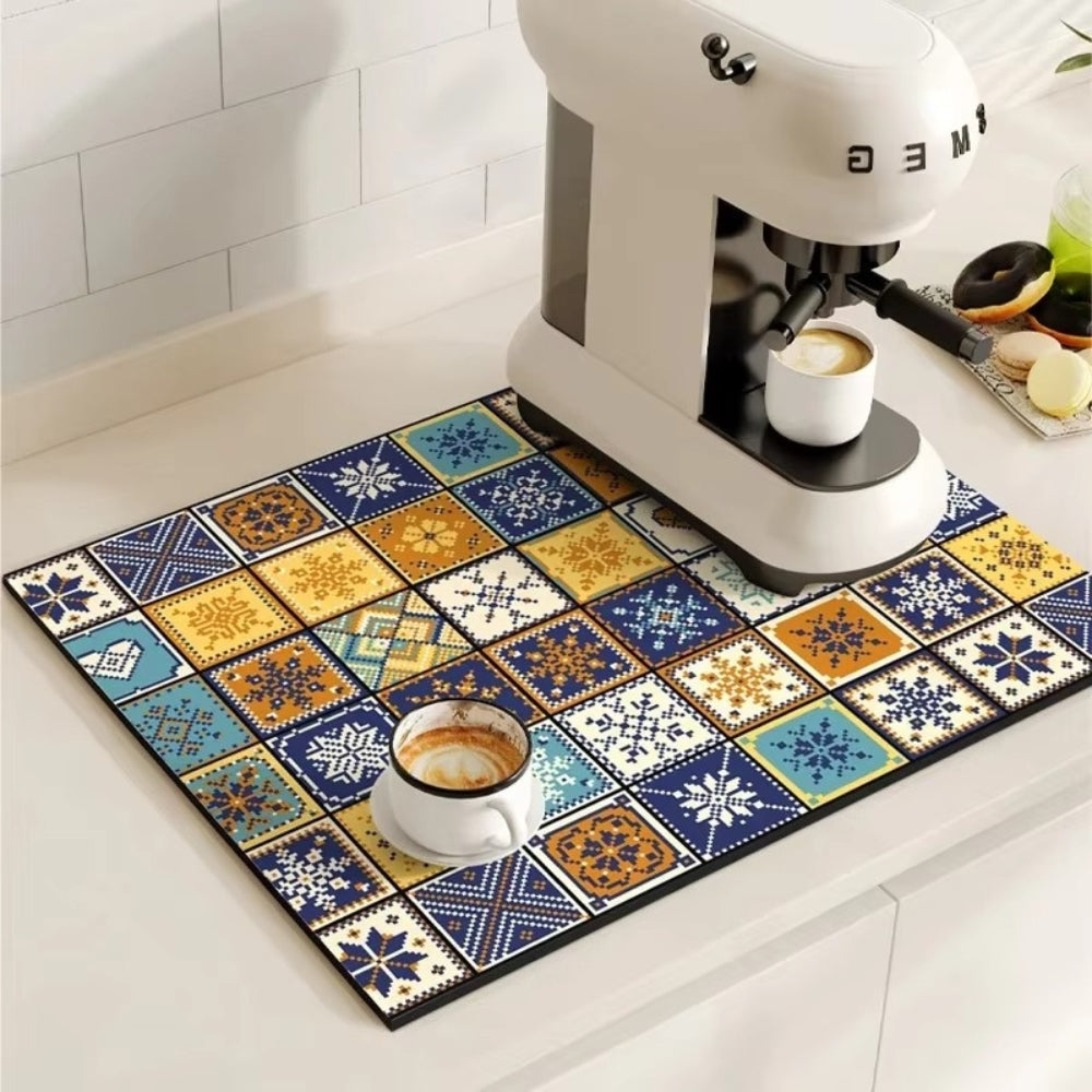 Modern Retro Tile Coffee Mat Quick-Dry for Coffee Lovers - Euroselle