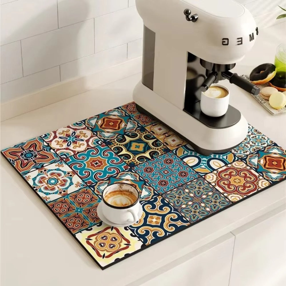 Modern Retro Tile Coffee Mat Quick-Dry for Coffee Lovers - Euroselle