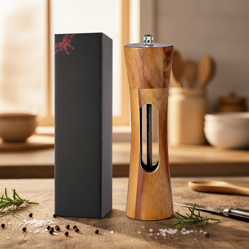 Elegant wooden salt and pepper mills with adjustable grinder for precise seasoning control and timeless kitchen aesthetics - Euroselle