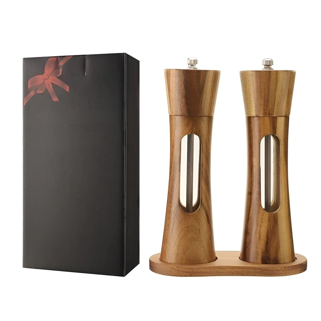 Elegant wooden salt and pepper mills with adjustable grinder for precise seasoning control and timeless kitchen aesthetics - Euroselle