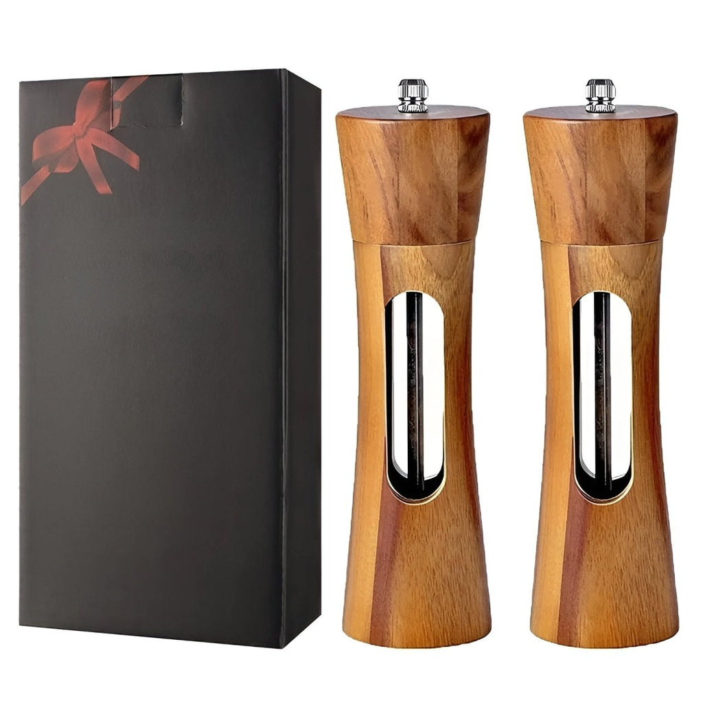 Elegant wooden salt and pepper mills with adjustable grinder for precise seasoning control and timeless kitchen aesthetics - Euroselle