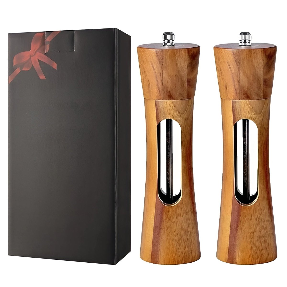 Elegant wooden salt and pepper mills with adjustable grinder for precise seasoning control and timeless kitchen aesthetics - Euroselle