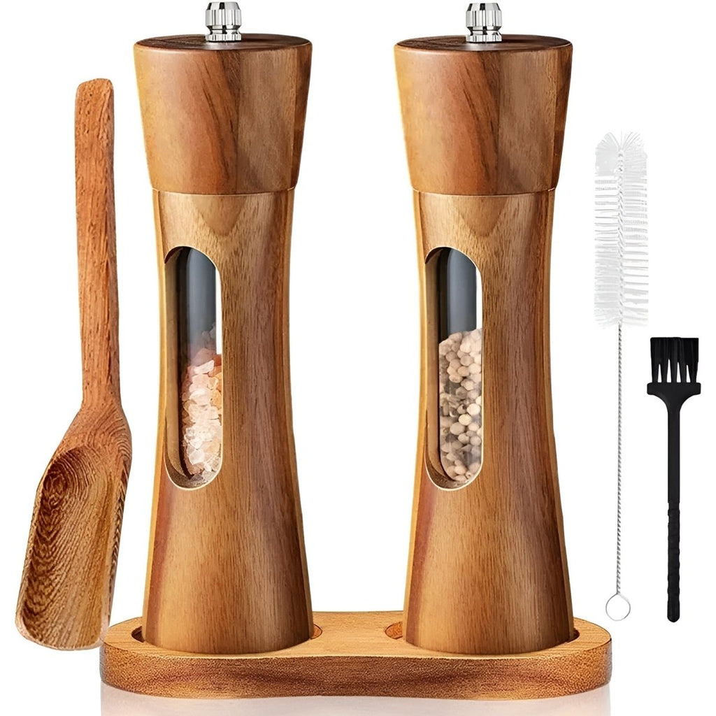Elegant wooden salt and pepper mills with adjustable grinder for precise seasoning control and timeless kitchen aesthetics - Euroselle