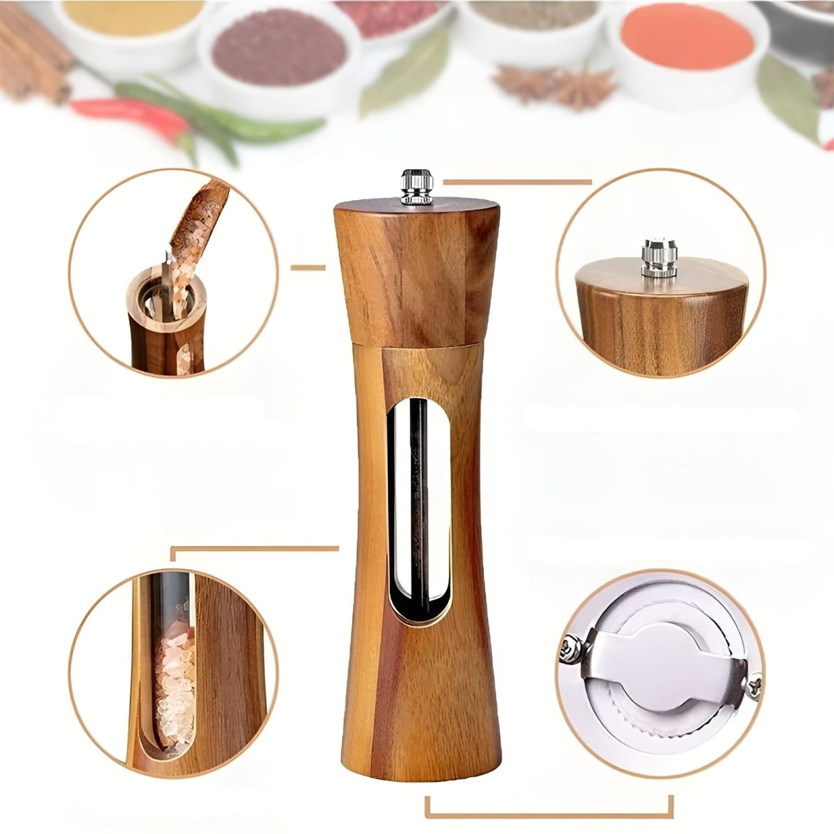 Elegant wooden salt and pepper mills with adjustable grinder for precise seasoning control and timeless kitchen aesthetics - Euroselle