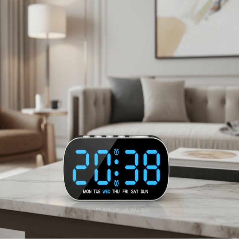 ساعة منبّه BrightPulse LED — منبّهان، شاشة لعرض درجة الحرارة