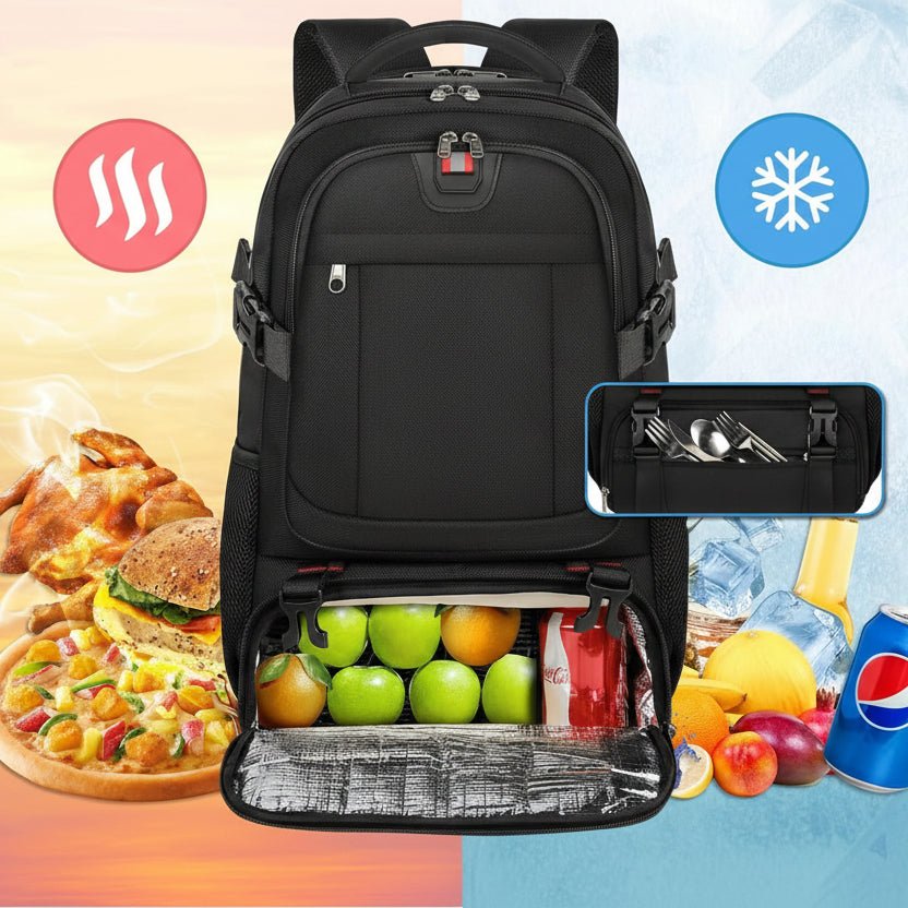 NovaTech-laptopryggsäck — isolerat lunchfack, extern USB-port, laptopfack för 17,3-tums laptop
