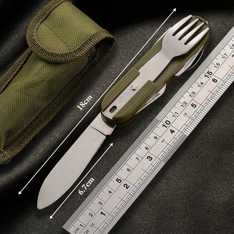 TrailMend 7-in-1 Stainless Steel Camp Utensil Set — Foldable, Space-Saving Design