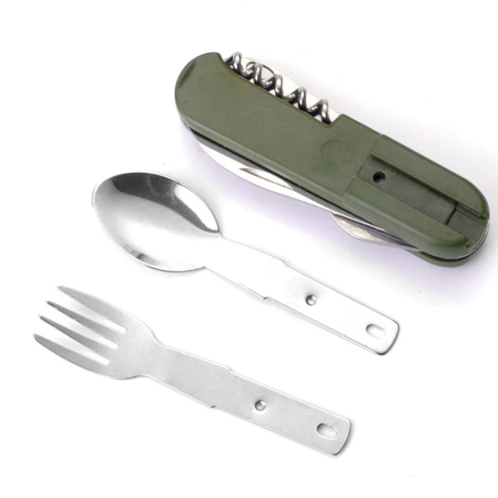 TrailMend 7-in-1 Stainless Steel Camp Utensil Set — Foldable, Space-Saving Design