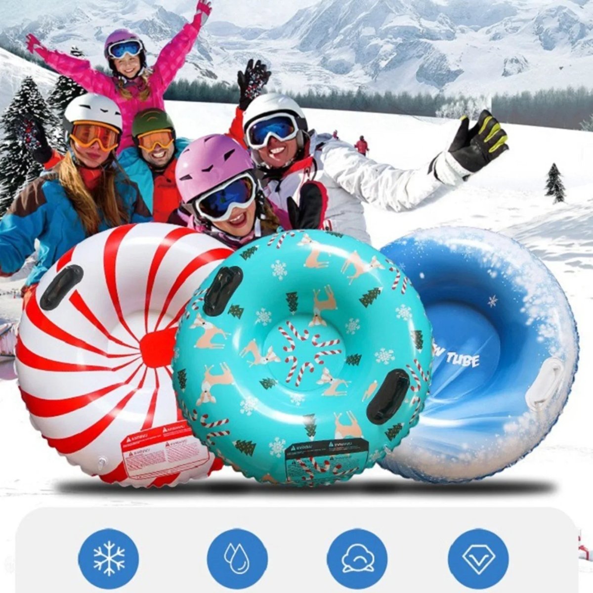 Ciambella gonfiabile da neve Frost Glide - PVC resistente, maniglie robuste, grande capacità per bambini e adulti