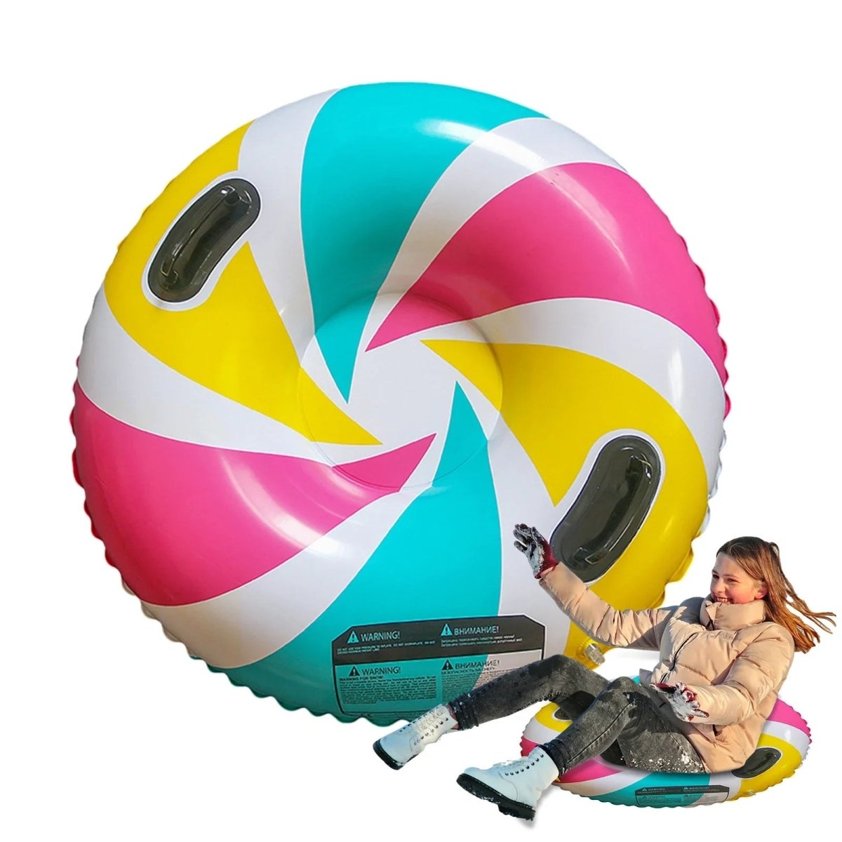 Ciambella gonfiabile da neve Frost Glide - PVC resistente, maniglie robuste, grande capacità per bambini e adulti
