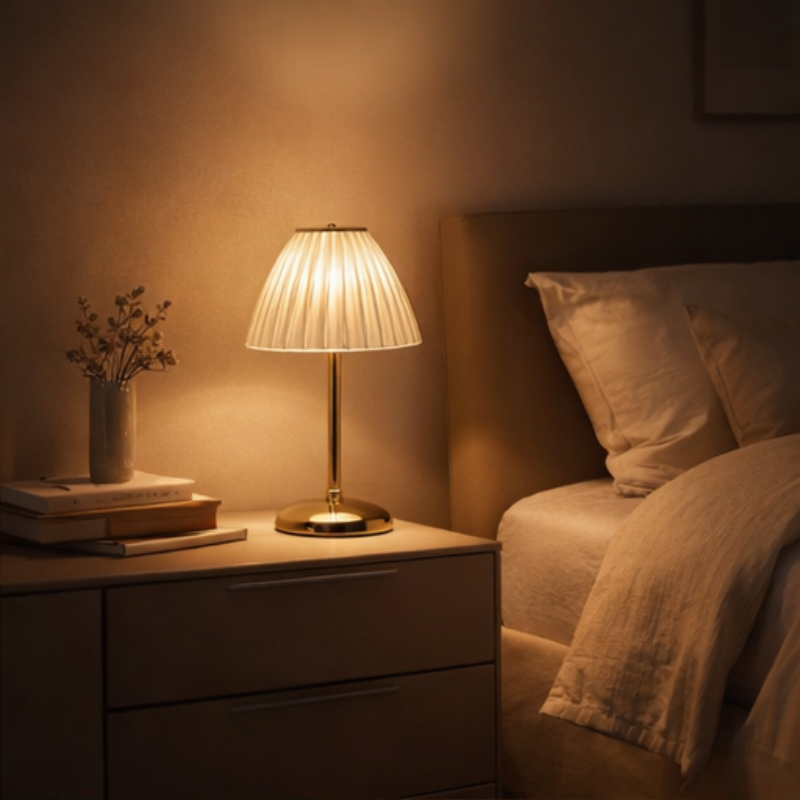 Dome Shade Cordless Table Lamp, Ribbed Transparent Shade, Touch Dimmer, Chrome Base | Euroselle