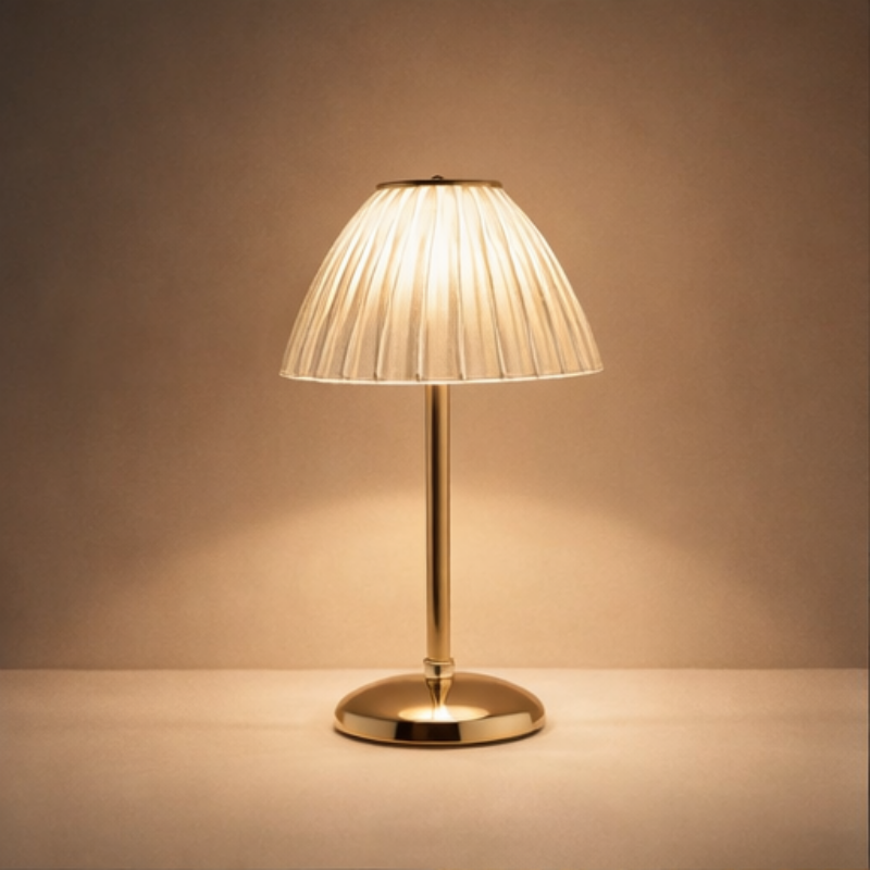 Dome Shade Cordless Table Lamp, Ribbed Transparent Shade, Touch Dimmer, Chrome Base | Euroselle