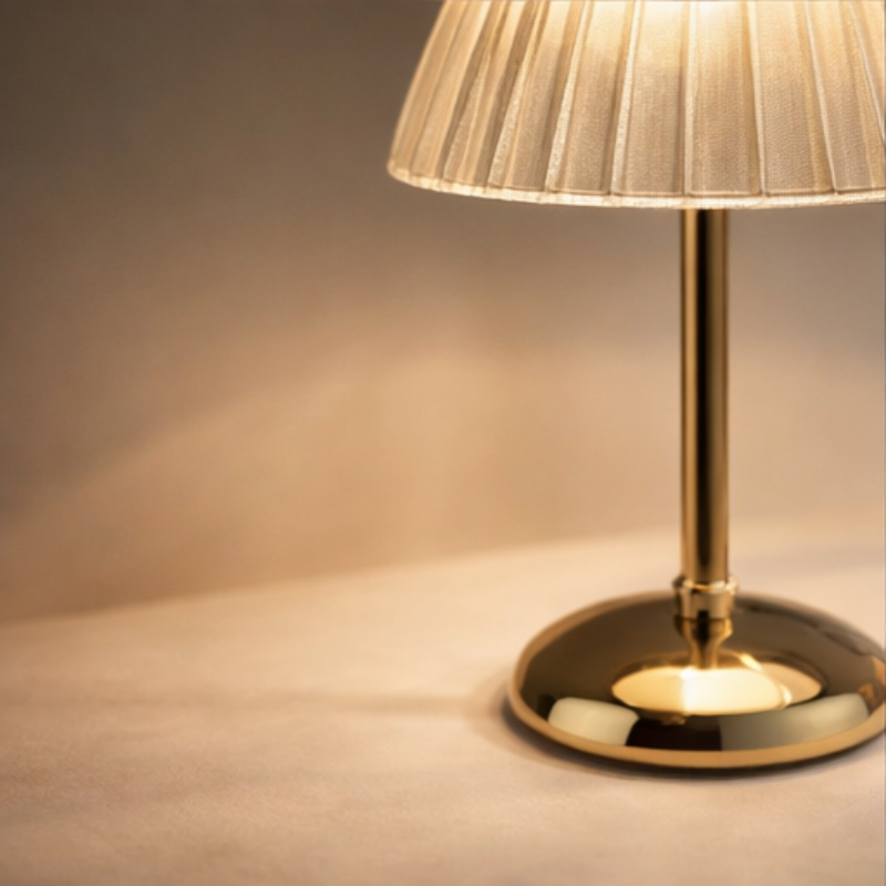 Dome Shade Cordless Table Lamp, Ribbed Transparent Shade, Touch Dimmer, Chrome Base | Euroselle
