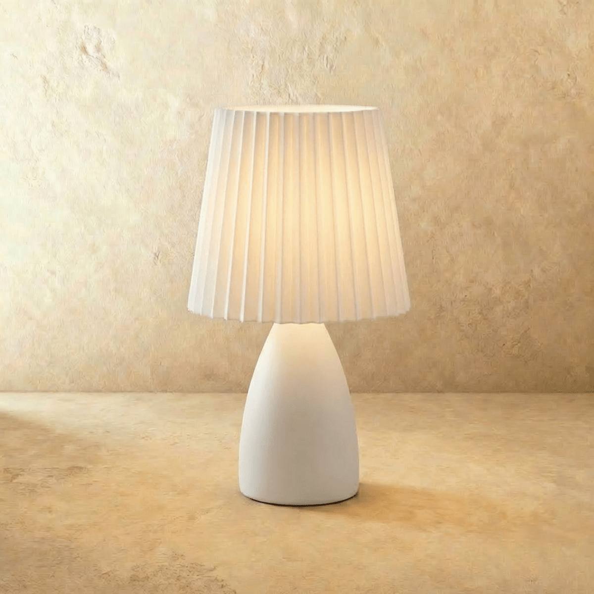 Table Lamp Ceramic Base Pleated Shade LED Trichromatic Light | Euroselle