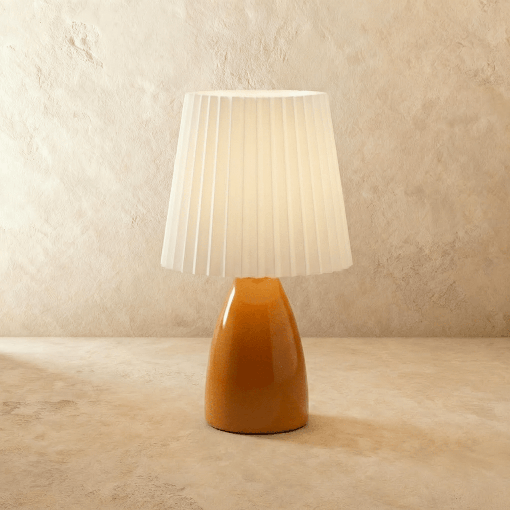 Table Lamp Ceramic Base Pleated Shade LED Trichromatic Light | Euroselle